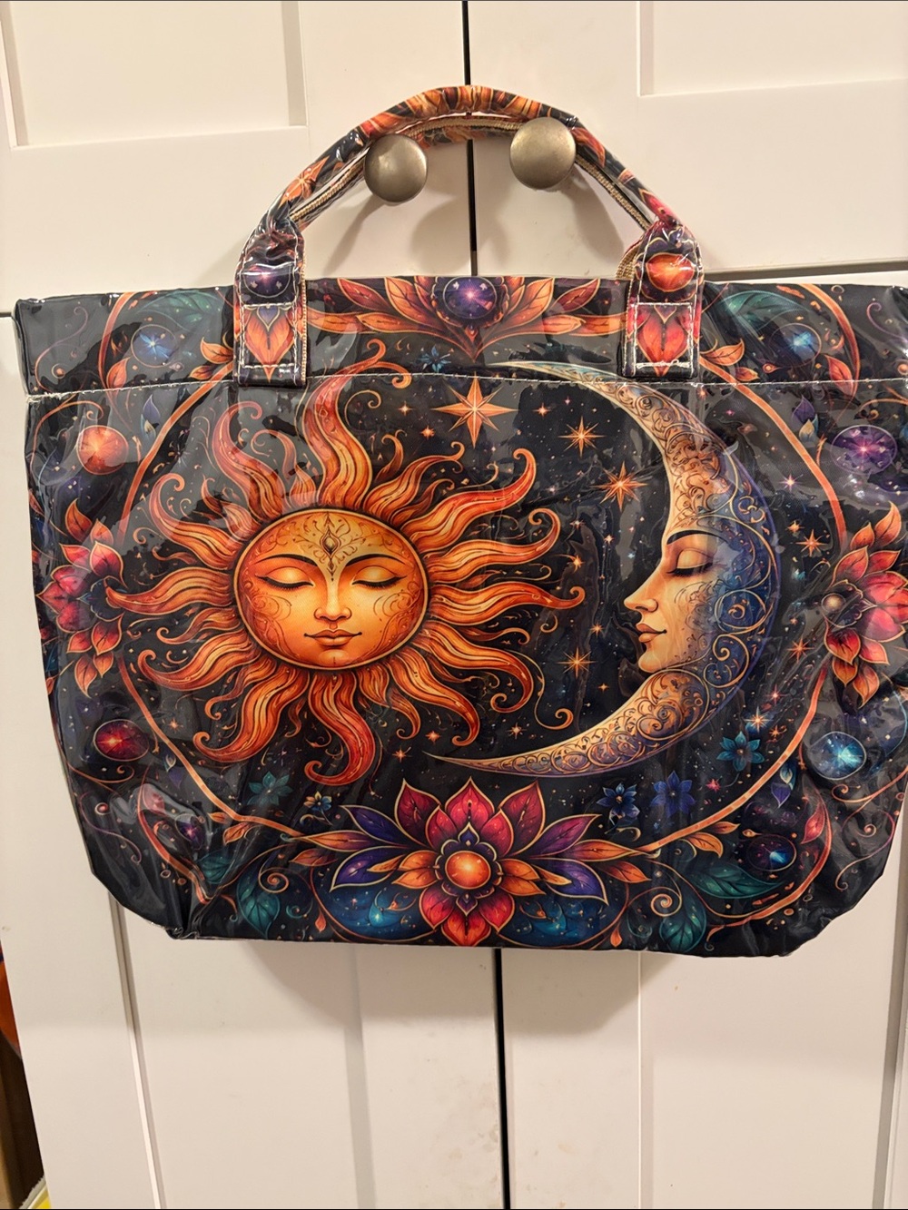 Celestial Sun & Moon Floral Tote Bag - Multicolor